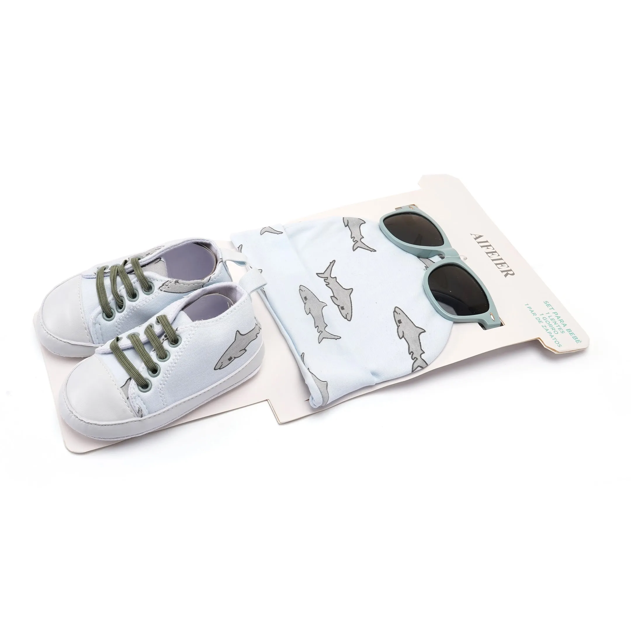 Baby Cap Booties & Glasses Set Pack Of 3 Sky Blue Whale - Sunshine