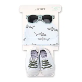 Baby Cap Booties & Glasses Set Pack Of 3 Sky Blue Whale - Sunshine