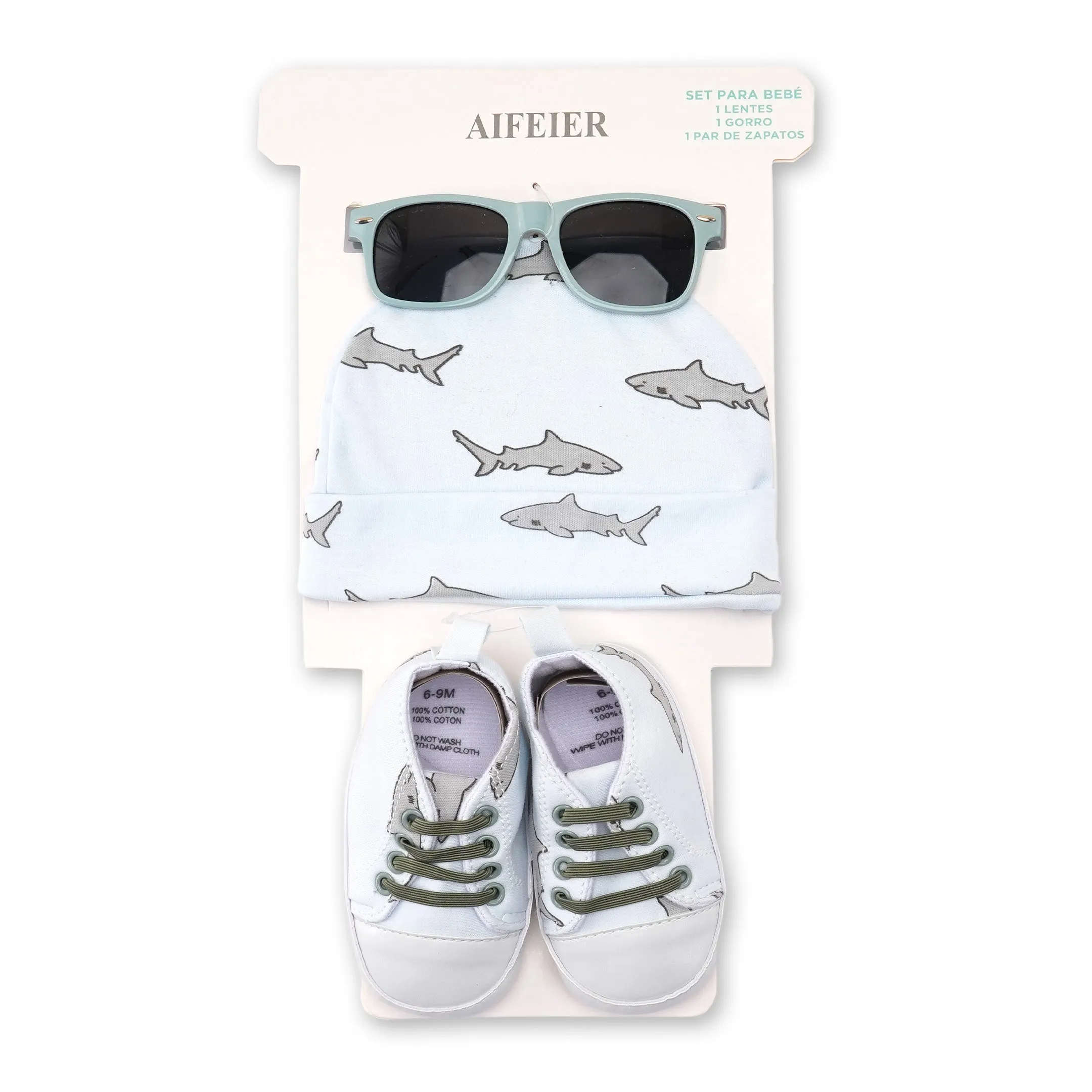 Baby Cap Booties & Glasses Set Pack Of 3 Sky Blue Whale - Sunshine