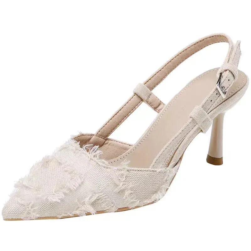 binfenxie  -  High Heels Shallow Sandals Women Sexy Pointed Toe Slingback Shoes 2024 Fashion Summer New Party Pumps Cozy Walking Female Shoes