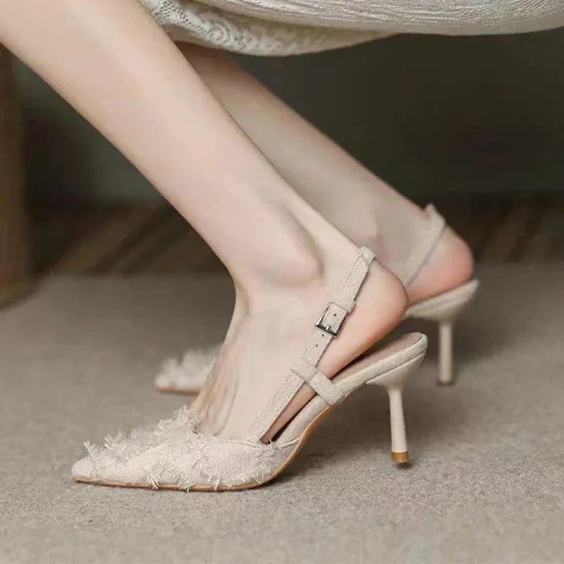 binfenxie  -  High Heels Shallow Sandals Women Sexy Pointed Toe Slingback Shoes 2024 Fashion Summer New Party Pumps Cozy Walking Female Shoes