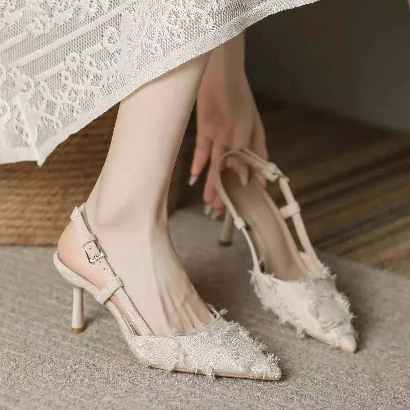 binfenxie  -  High Heels Shallow Sandals Women Sexy Pointed Toe Slingback Shoes 2024 Fashion Summer New Party Pumps Cozy Walking Female Shoes