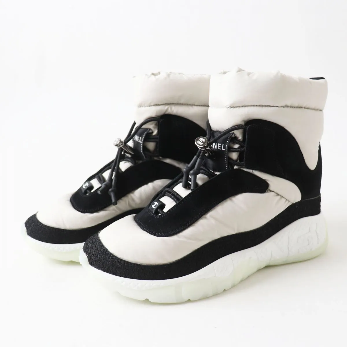 Chanel COCO Mark Snow Boots Nylon Suede Black Gray