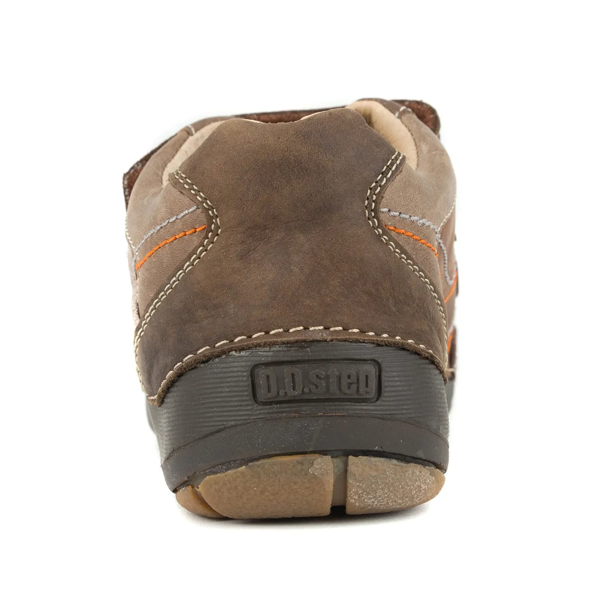 D.D. Step big kid boy shoes brown with orange and beige stripe decor size US 13-4