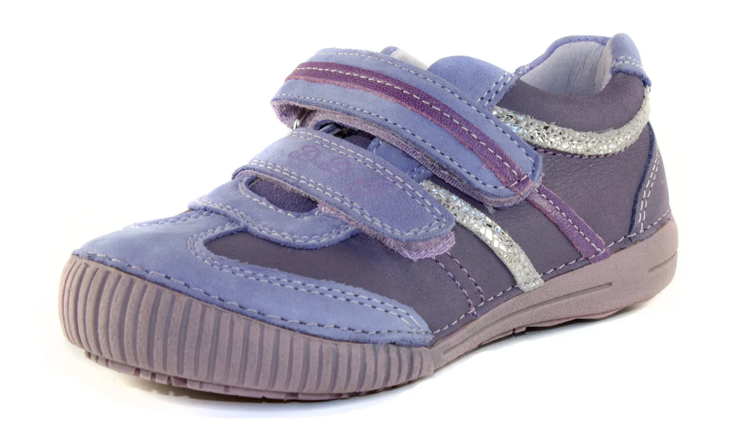 D.D. Step little kid girl double strap shoes violet with silver and purple stripes size US 8.5-12