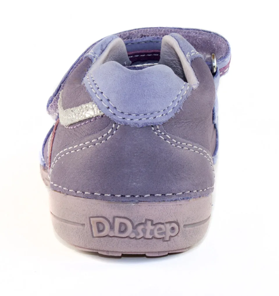 D.D. Step little kid girl double strap shoes violet with silver and purple stripes size US 8.5-12