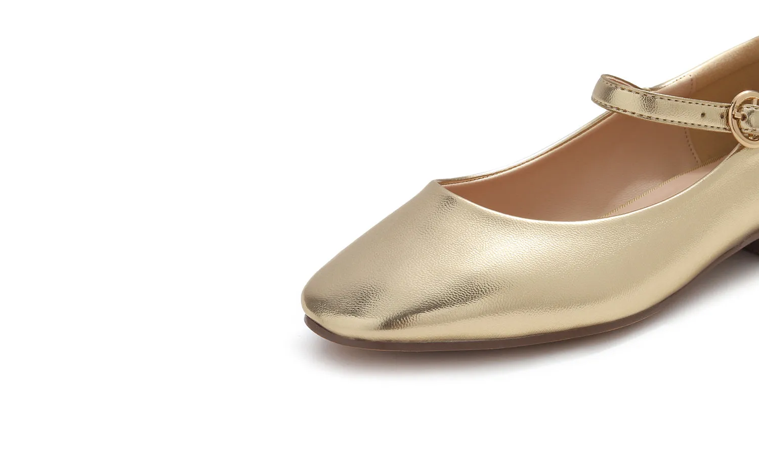 Feversole Women's Mary Jane Fashion Square Toe Padded Ankle Low Heel Slip On Flats Metallic Vegan Leather