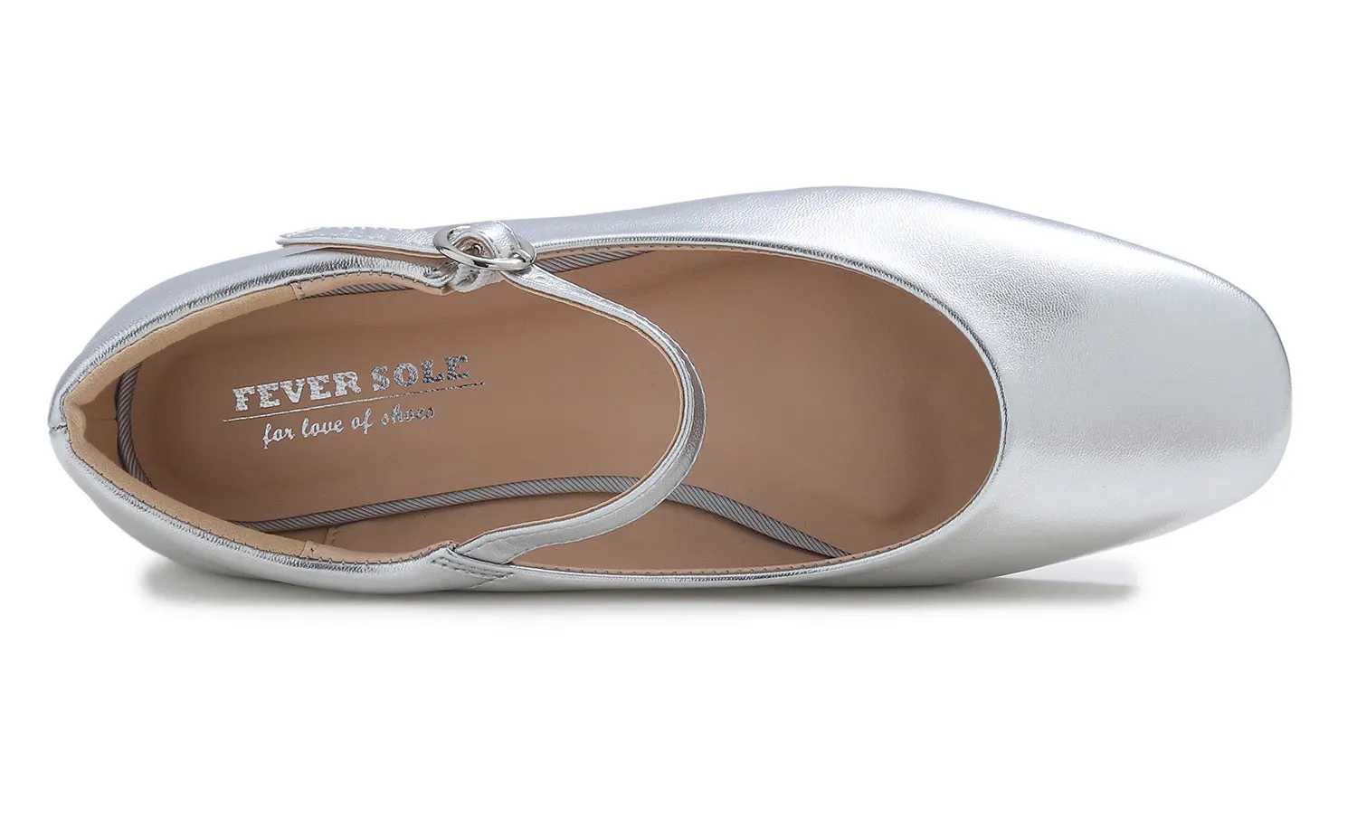 Feversole Women's Mary Jane Fashion Square Toe Padded Ankle Low Heel Slip On Flats Metallic Vegan Leather