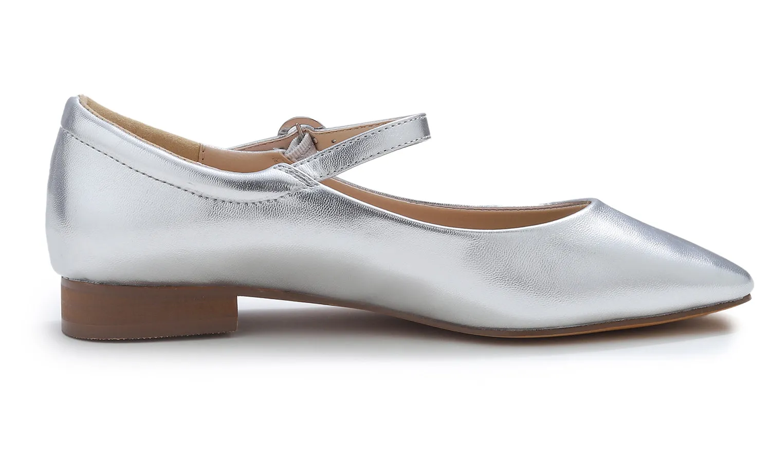 Feversole Women's Mary Jane Fashion Square Toe Padded Ankle Low Heel Slip On Flats Metallic Vegan Leather