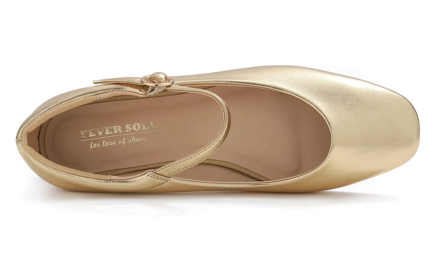 Feversole Women's Mary Jane Fashion Square Toe Padded Ankle Low Heel Slip On Flats Metallic Vegan Leather