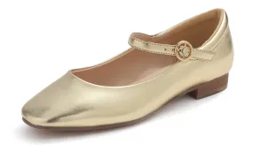 Feversole Women's Mary Jane Fashion Square Toe Padded Ankle Low Heel Slip On Flats Metallic Vegan Leather