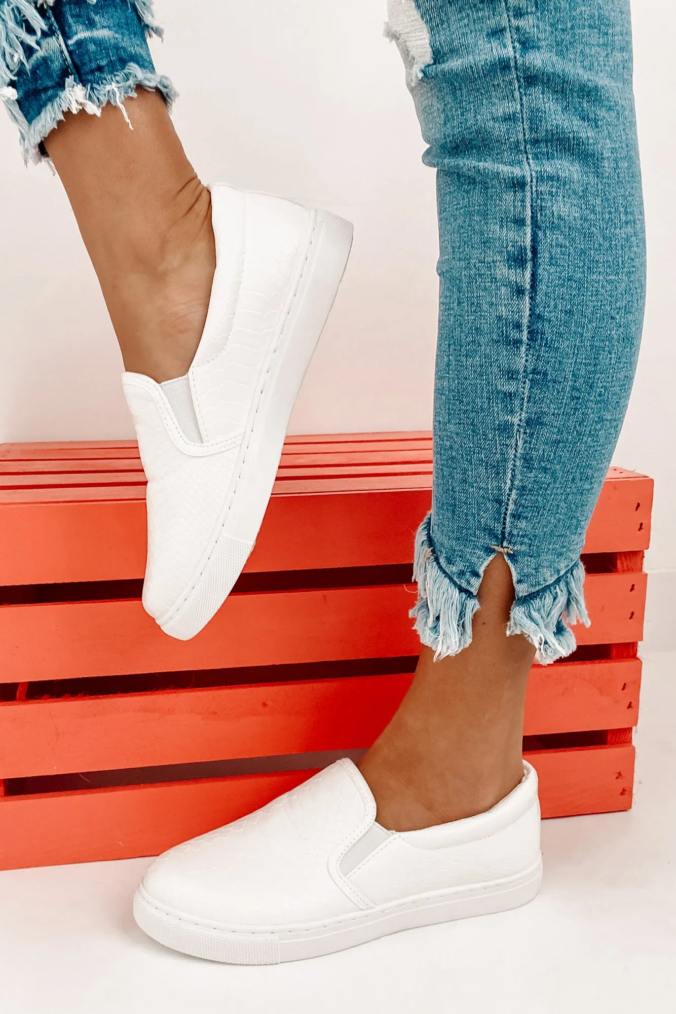 IMPERFECT Experienced Traveler Faux Leather Slip-On Sneakers (White)