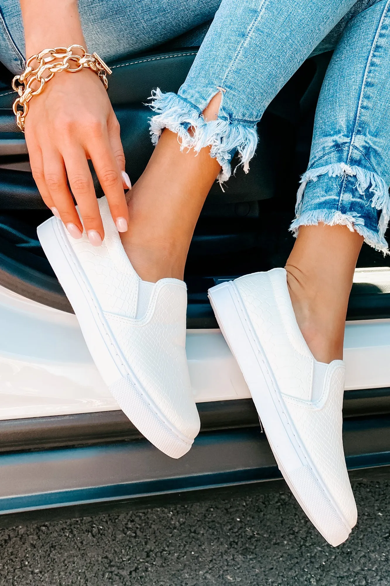 IMPERFECT Experienced Traveler Faux Leather Slip-On Sneakers (White)