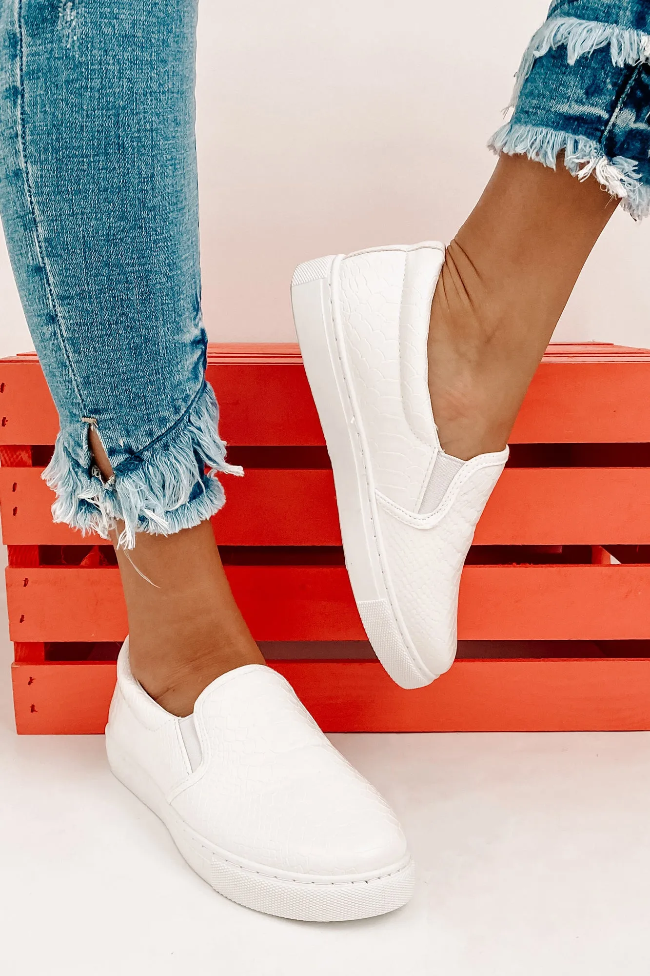 IMPERFECT Experienced Traveler Faux Leather Slip-On Sneakers (White)