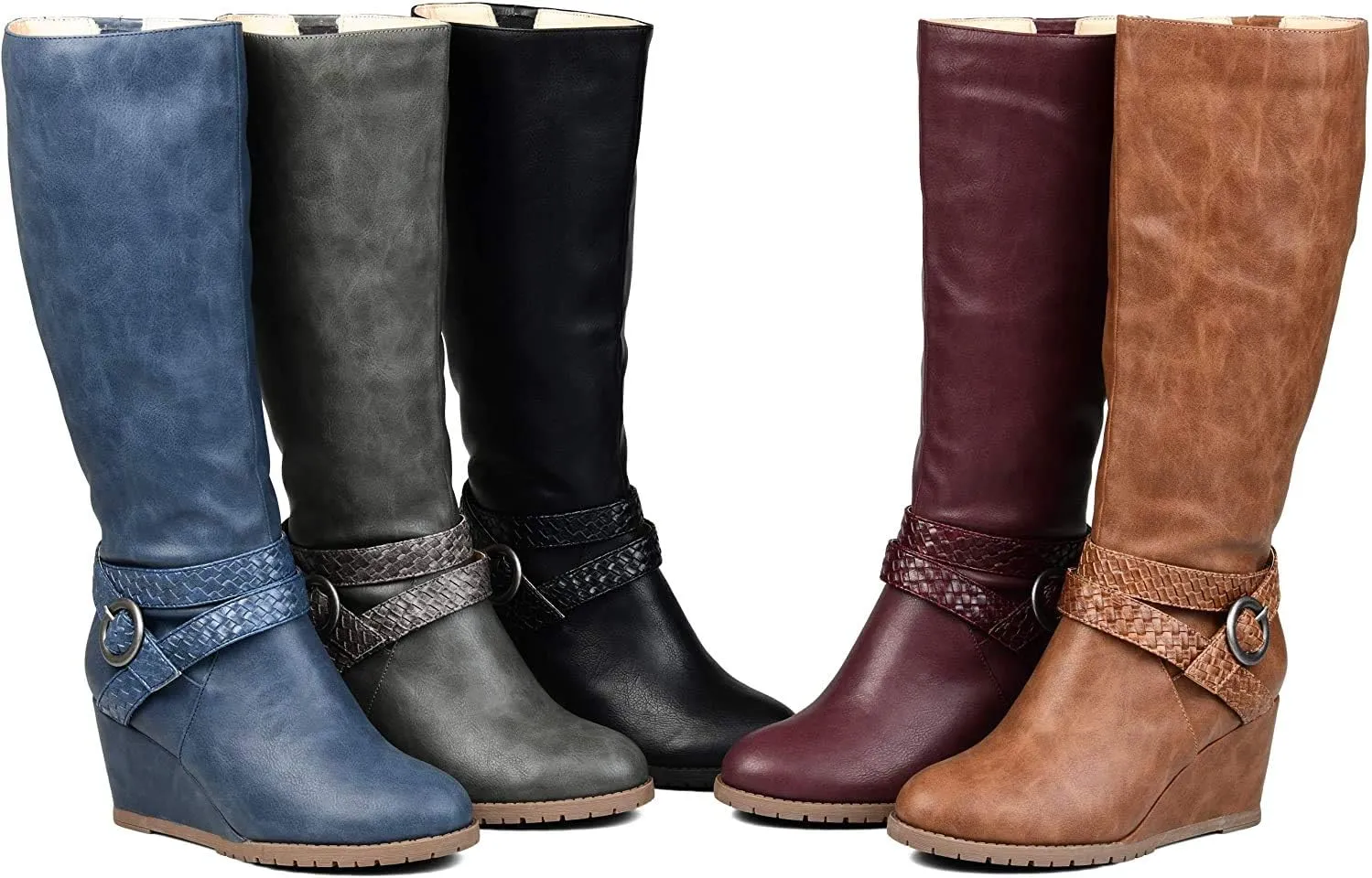 Journee Collection Women's Garin Braid Strap Wedge Extra Wide Calf Boots  Color Black Size 9XWC