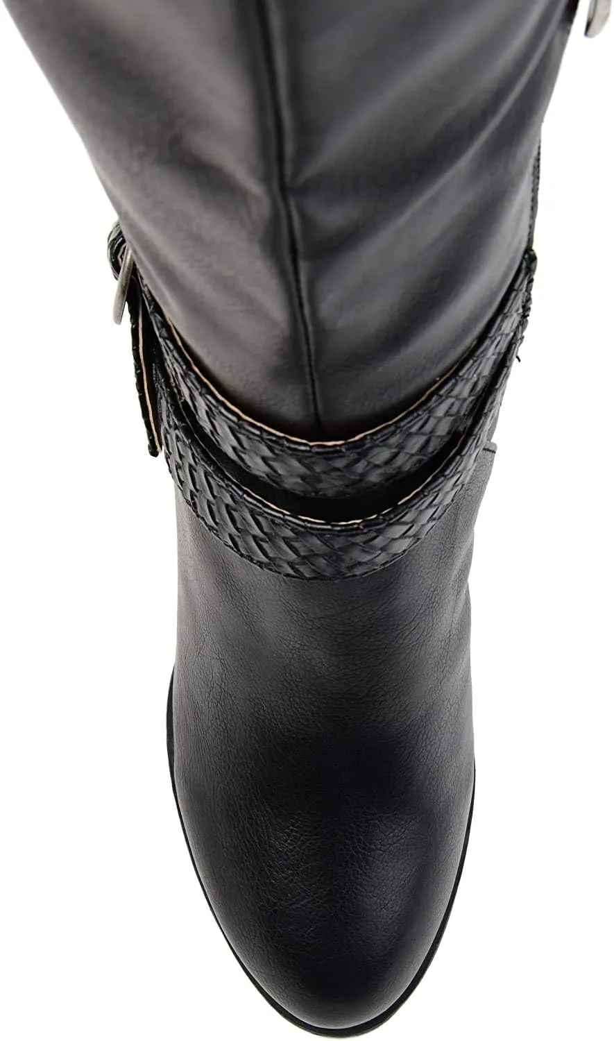 Journee Collection Women's Garin Braid Strap Wedge Extra Wide Calf Boots  Color Black Size 9XWC