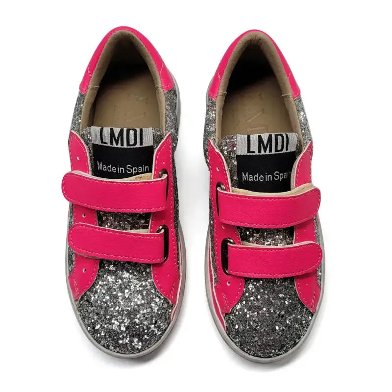 LMDI Pink Silver Glitter Velcro Sneaker 074