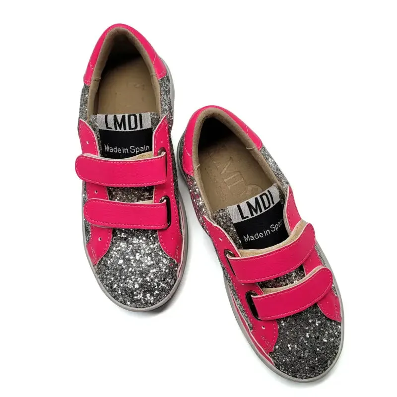 LMDI Pink Silver Glitter Velcro Sneaker 074
