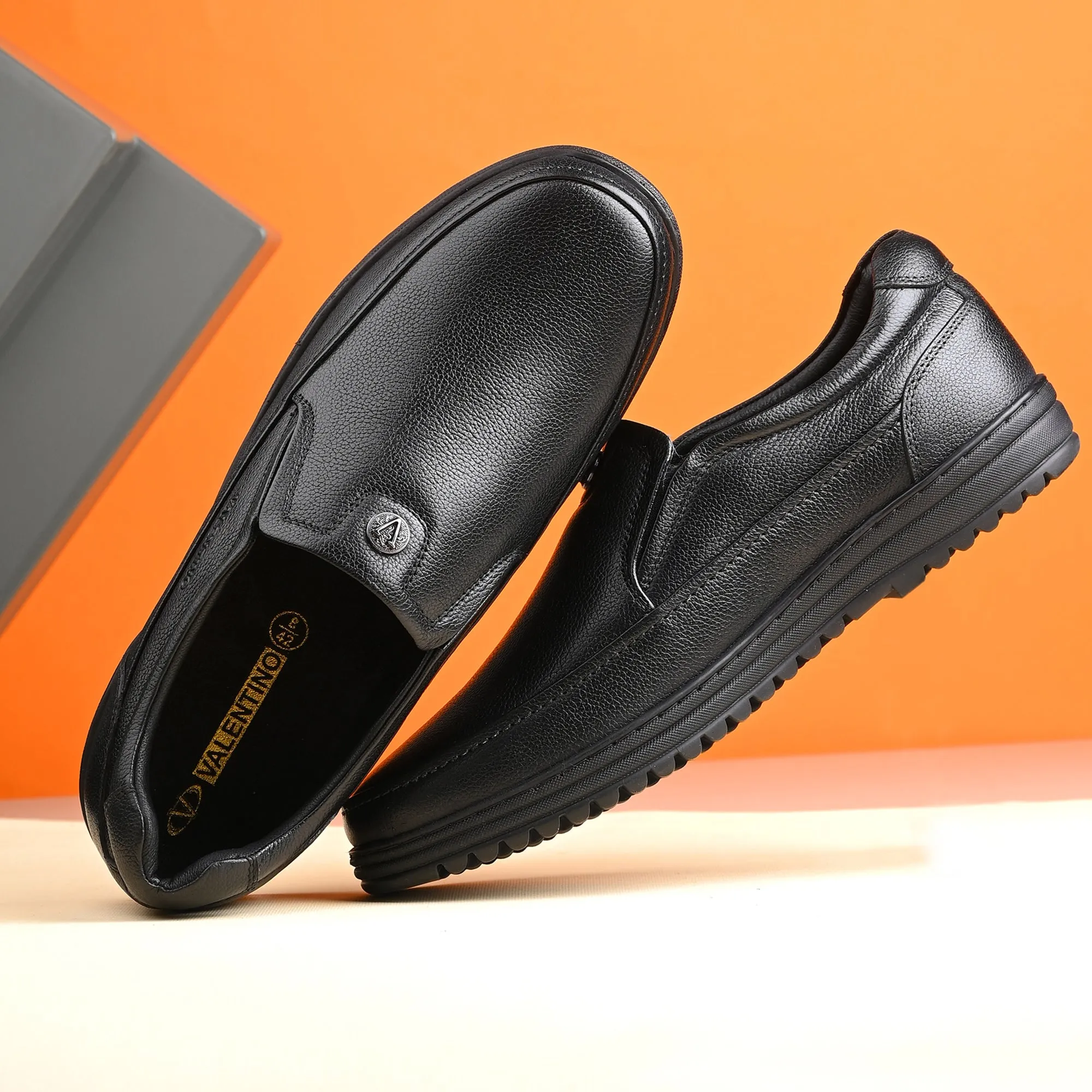 Men Premium Leather Black Slip-On Formal Shoes | Available in sizes 5 UK to 12 UK (Fit-02-Black)