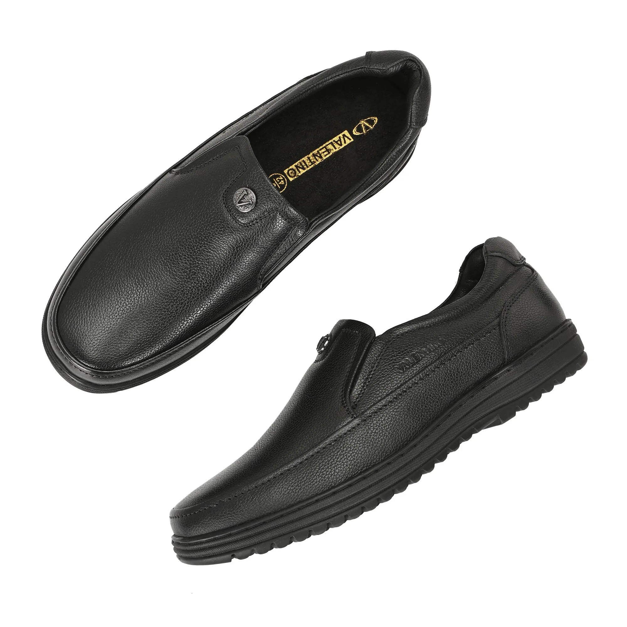 Men Premium Leather Black Slip-On Formal Shoes | Available in sizes 5 UK to 12 UK (Fit-02-Black)