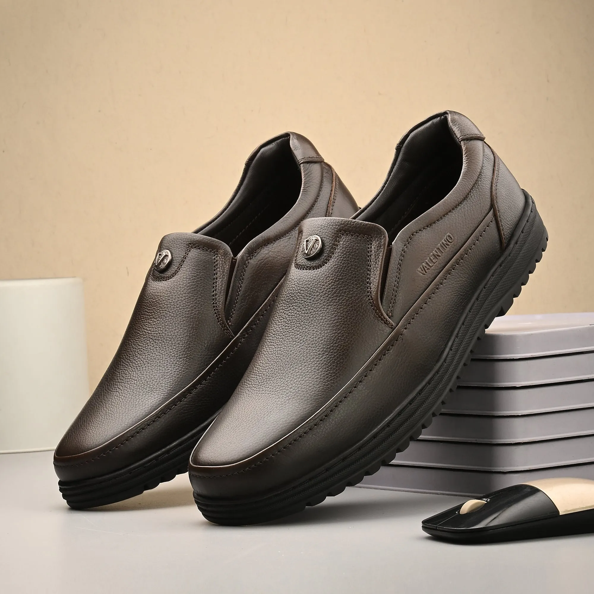 Men Premium Leather Black Slip-On Formal Shoes | Available in sizes 5 UK to 12 UK (Fit-02-Pine)
