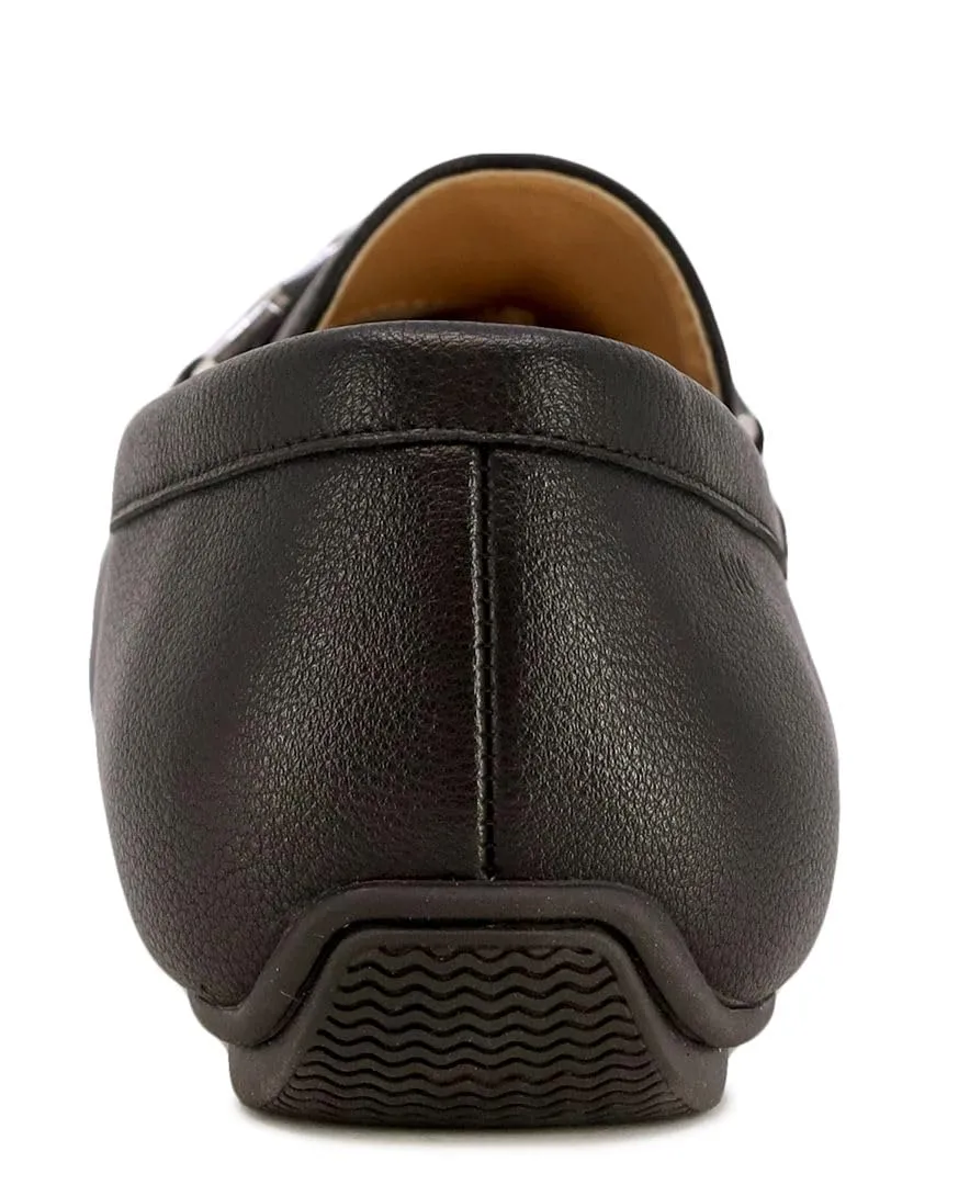 Nine West Men's Driving Moccasins with Buckle - Stylish Penny Loafers for Effortless Slip-On Style and Comfortable Footwear for Casual and Formal Occasions-Damian-Black Size-10.5