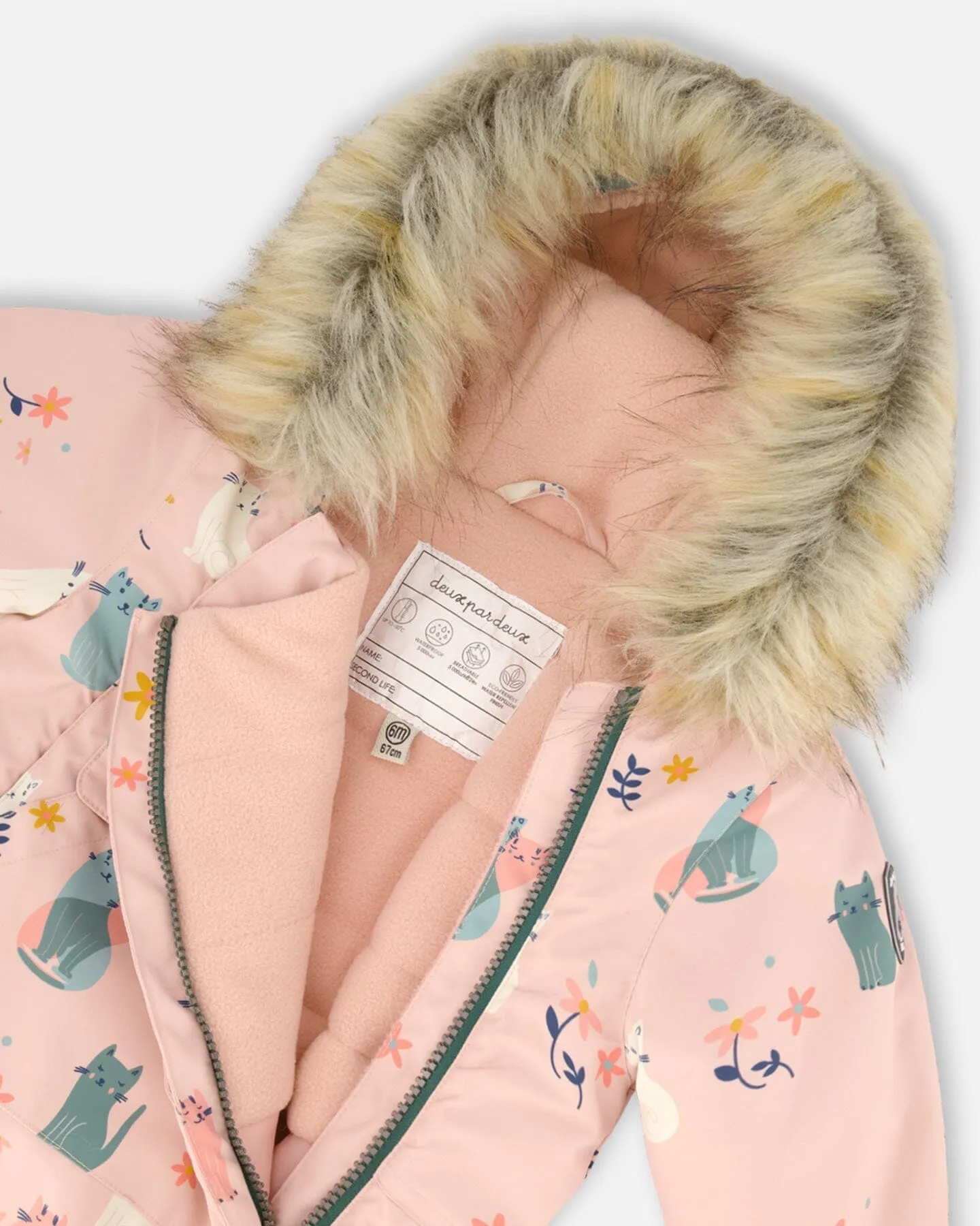 One Piece Baby Snowsuit Light Pink Printed Cats Designed For Car Seat