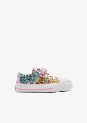 Patchwork Glitter Straps Low Sneakers