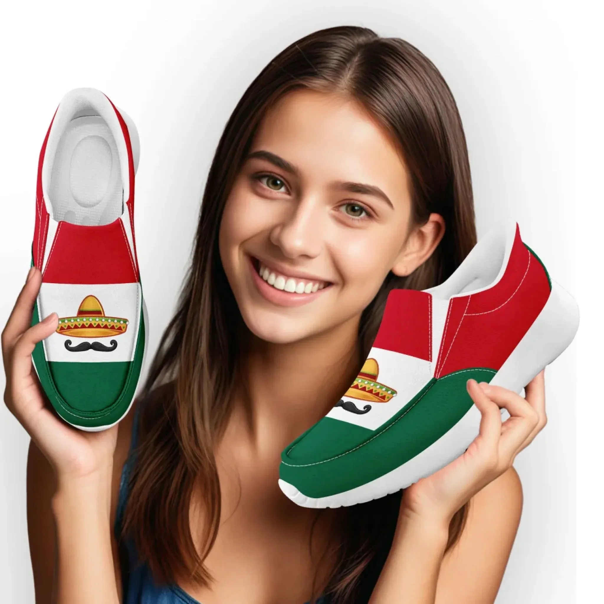 Personalized Mexico  Flag Sneakers, Custom  Comfortable and Patriotic Casual Shoes, Slip On Shoes
