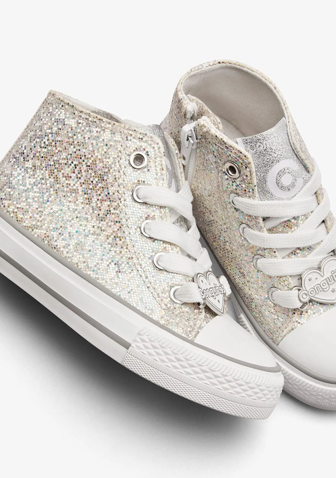 Silver Glitter High Sneakers