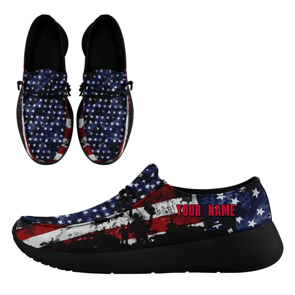 Unique Gift,Personalized  America Flag Sneakers, Custom Patriotic Loafer Shoes,  Canvas Slip On Shoes,
FN018-24020303-7b