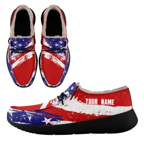 Unique Gift,Personalized USA Flag Sneakers, Custom Stars and Stripes Loafer Shoes, Fur Lining Shoe, Pride in Comfort,FN042-24020304-1b
