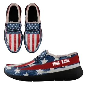 Unique Gift,Personalized USA Flag Sneakers, Custom Stars and Stripes Loafer Shoes, Fur Lining Shoe, Pride in Comfort,FN042-24020304-4b