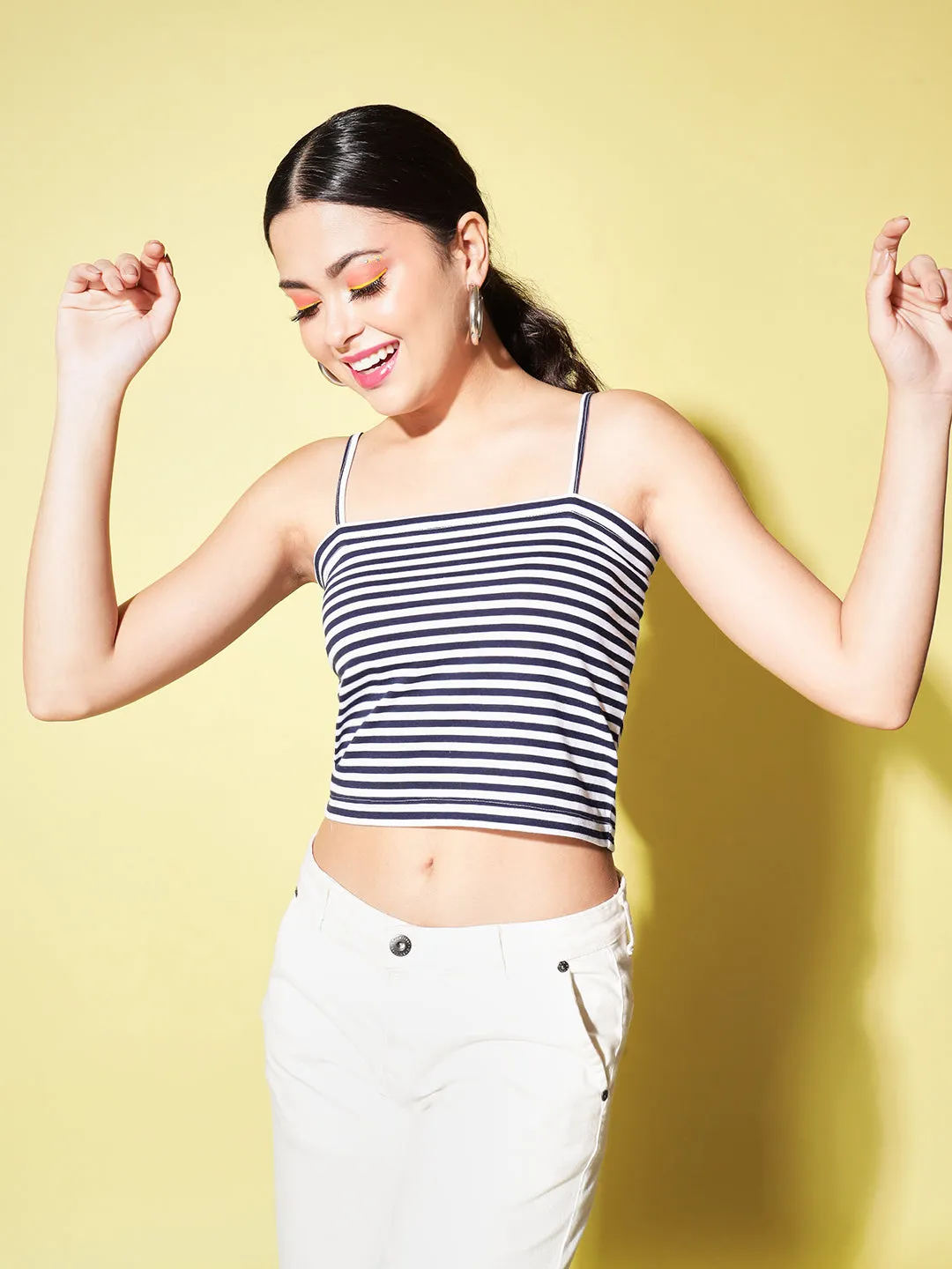 White & Blue Stripe Top