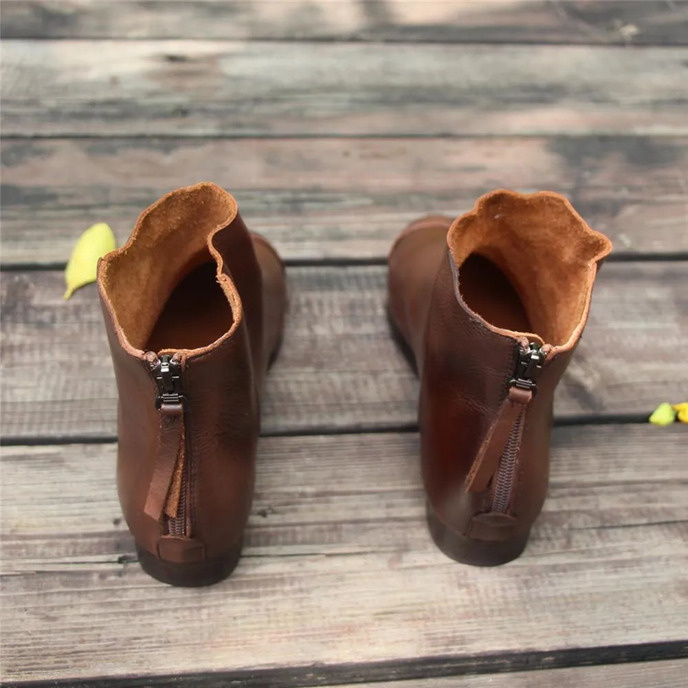 Womens Barefoot Soft Leather Flats Boots Color Blocking Ankle Boots Original Design Coffee/Black