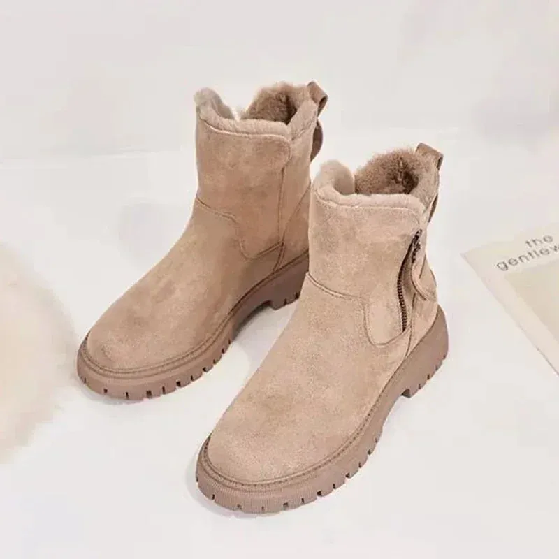 Women's Snow Boots Winter Mid-Tube Plus Velvet Thickened Warm Cotton Shoes Fur Integrated Fashion Platform Female Booties